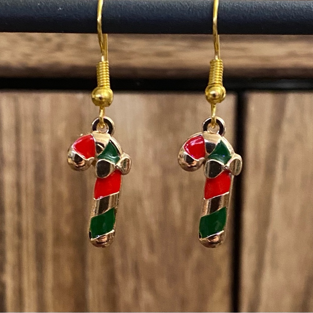 Hand Crafted Red and Green Candy Cane Earrings